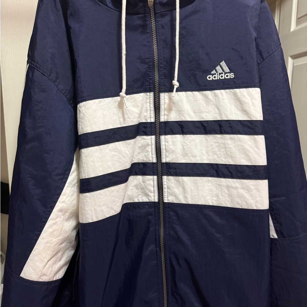 Adidas Navy and White Windbreaker Jacket men’s size xl NWT!